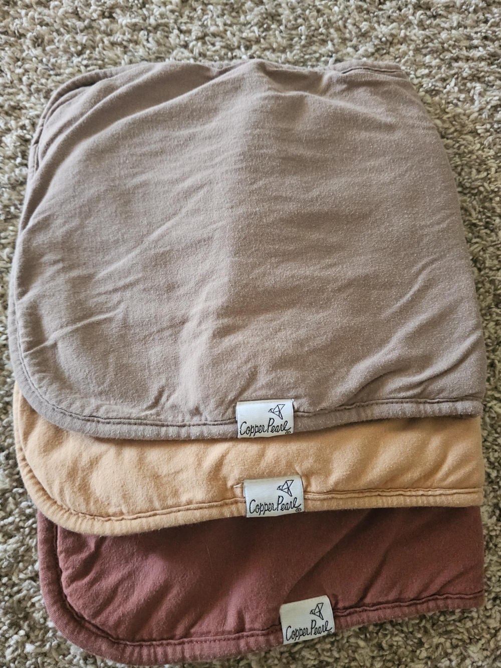 3 Copper Pearl Burp Cloths- (Taupe, Mustard, Rust)